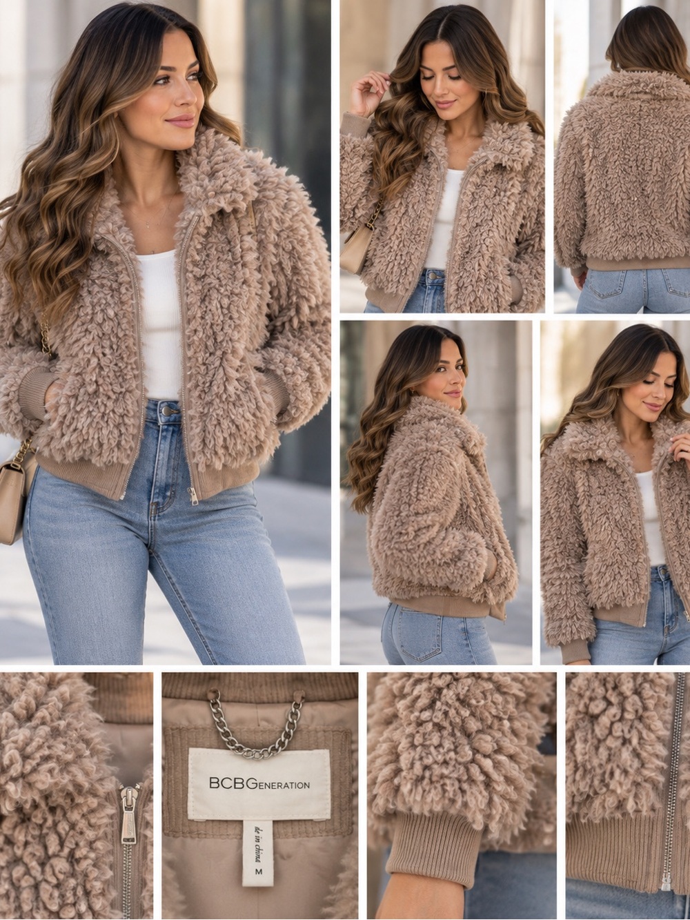 BCBGeneration Taupe Teddy Faux-Sherpa Zip Jacket